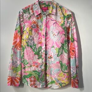 Lilly Pulitzer Floral Button Down Shirt - Pink, Green, Orange